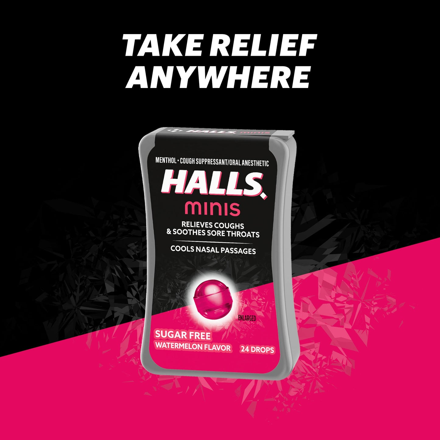 HALLS Minis Watermelon Flavor Sugar Free Cough Drops, 24 Drops