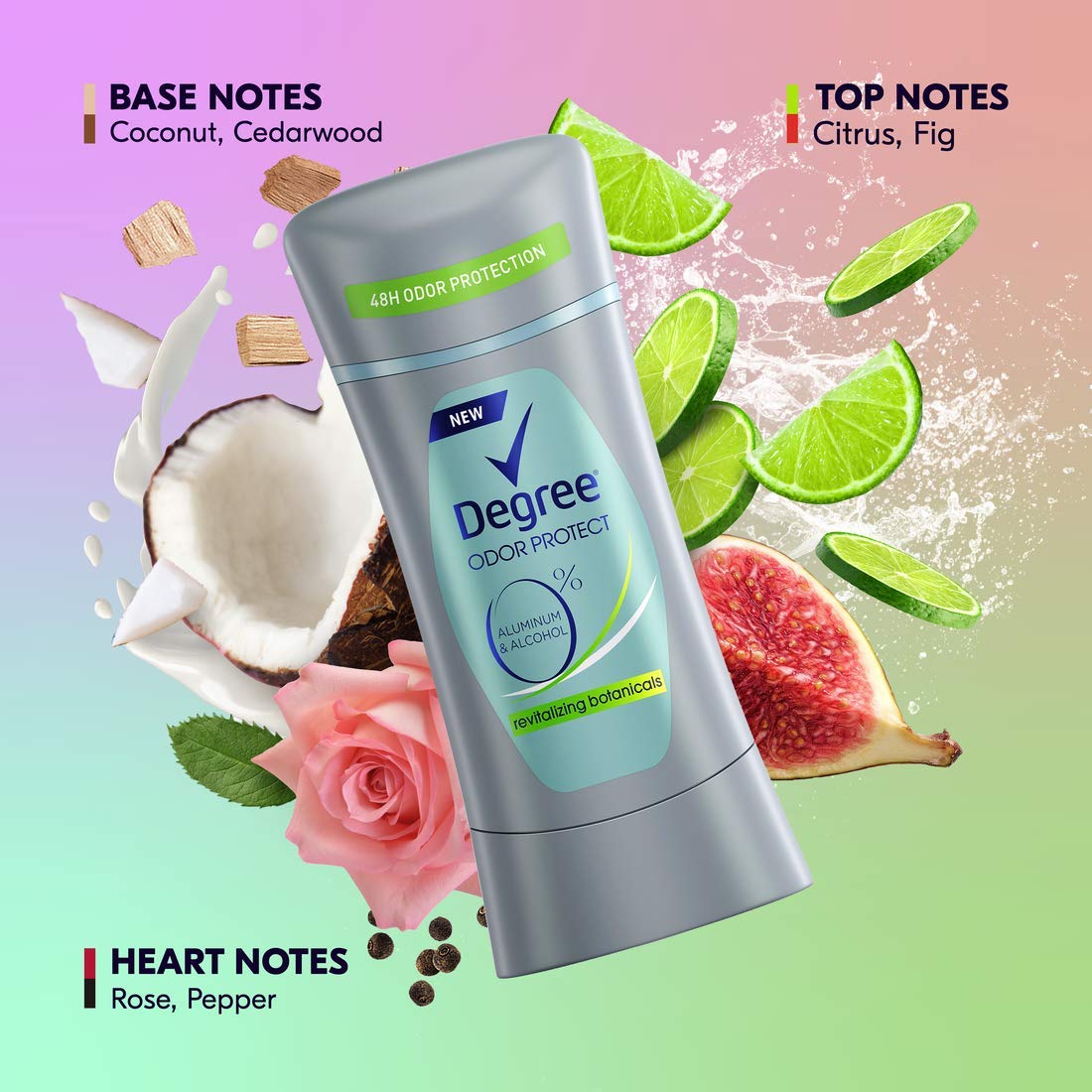 Degree 0% Aluminum Free Deodorant 48H Odor Protection Revitalizing Botanicals Deodorant for Women 2.6 oz
