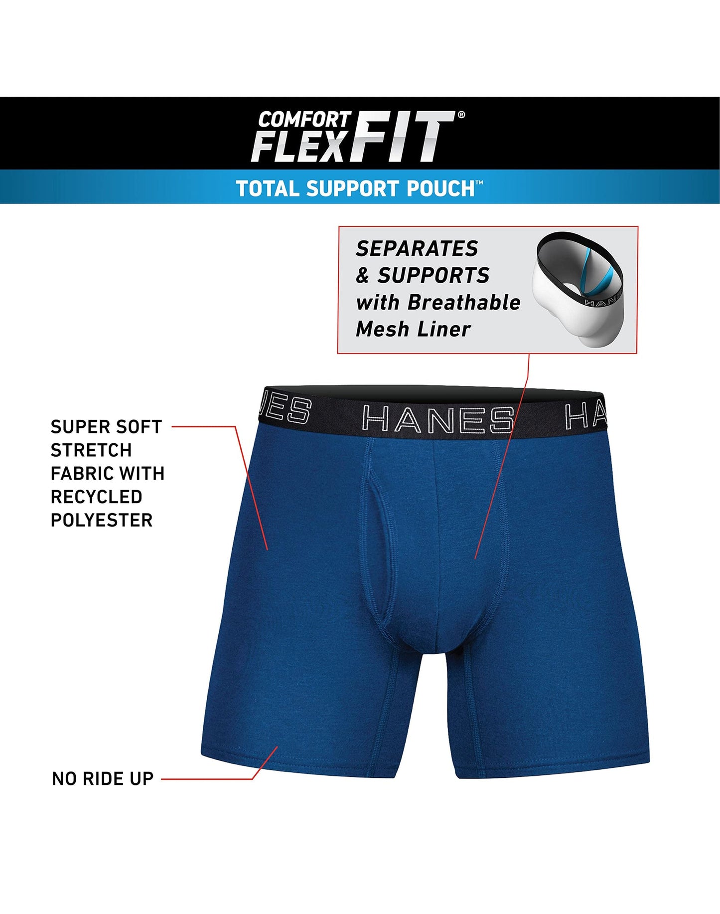 Hanes Ultimate Men's Total Support Pouch Boxer Brief, Assorted Dyed, X Large