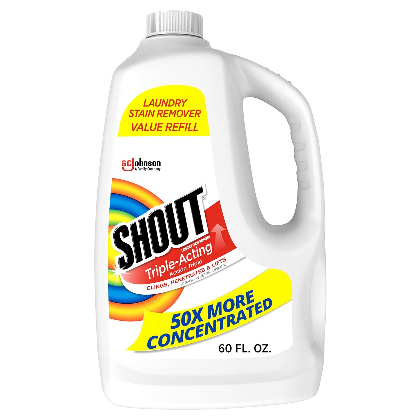 Shout Active Enzyme Laundry Stain Remover Spray for Clothes, Triple-Acting Formula Clings, Penetrates, and Lifts Tough & Everyday Stains - Prewash Refill 60oz (1.7L)