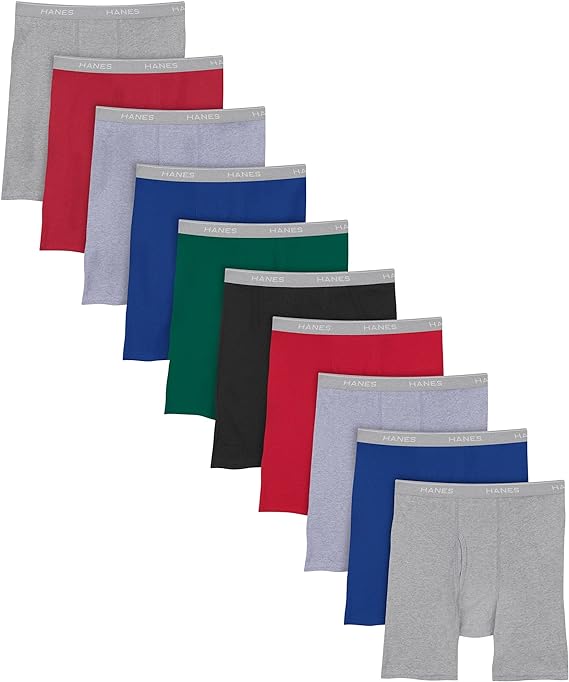 Hanes Men's Boxer Briefs, Soft and Breathable Cotton Underwear with ComfortFlex Waistband, Assorted 10 Pack
