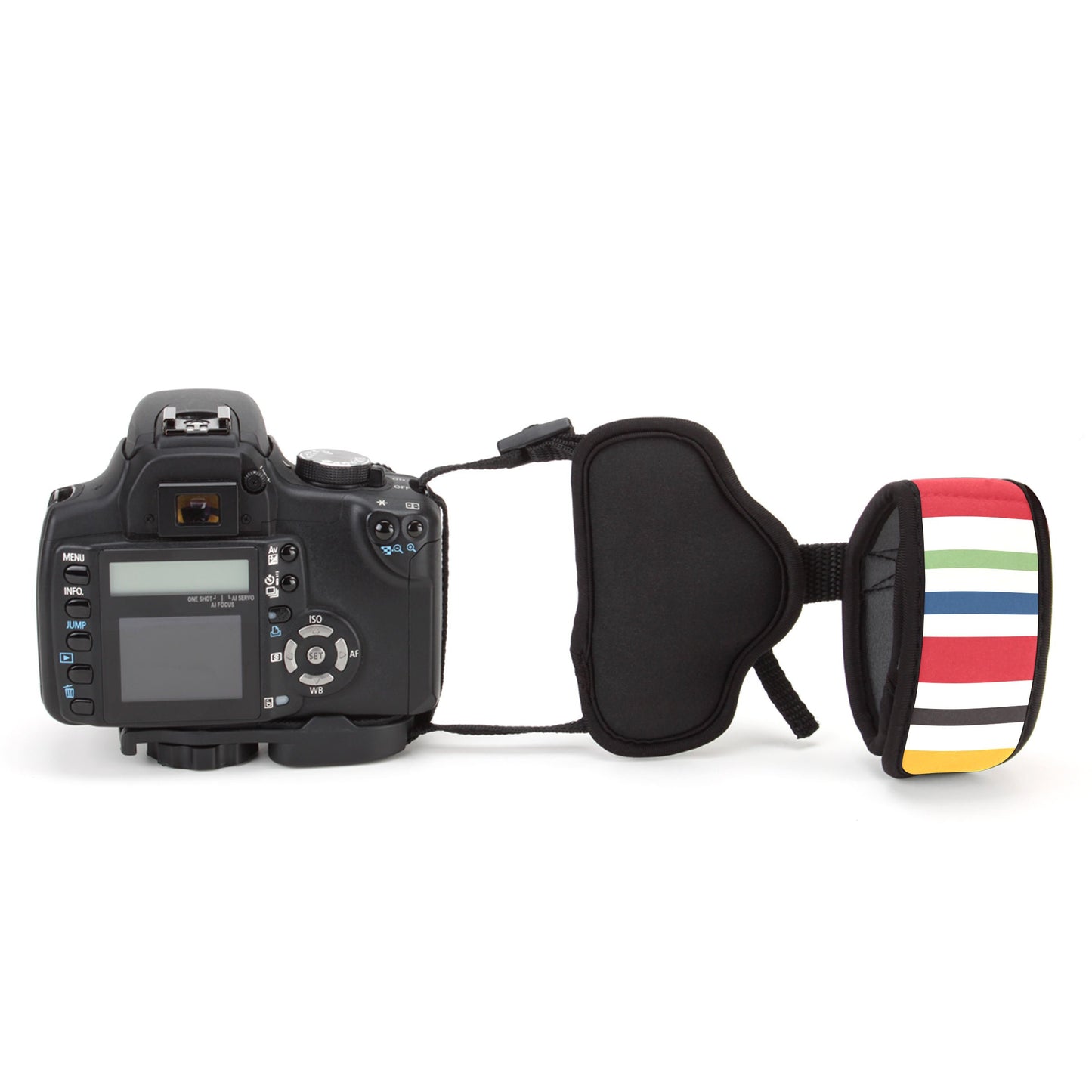 USA GEAR DualGRIP Professional Grip Camera Hand Strap with Neoprene Design and Metal Plate - Compatible with Canon, Fujifilm, Nikon, Sony, and More DSLR, Mirrorless, Point & Shoot Cameras (Striped)
