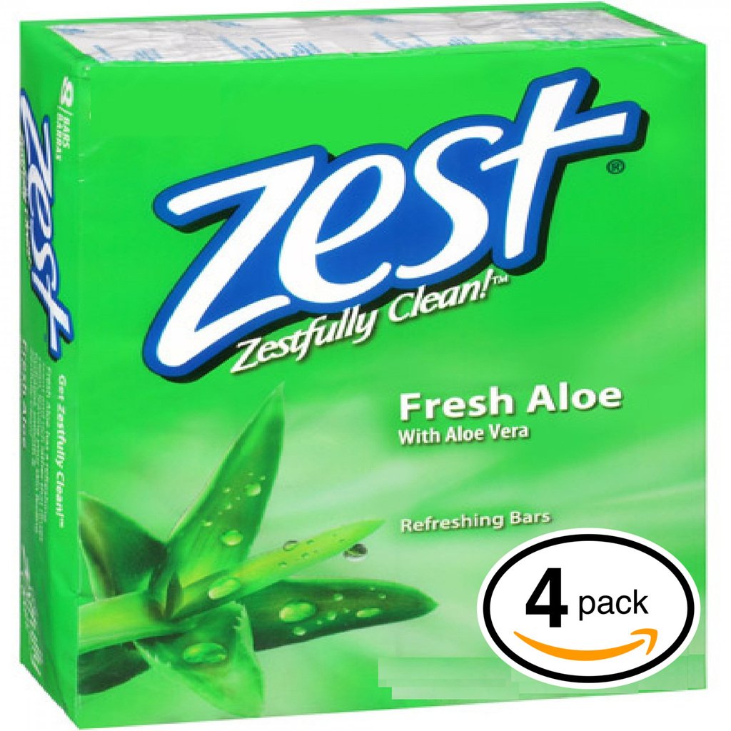 (PACK OF 4 BARS) Zest FRESH ALOE Deodorant Bar Soap w/Vitamin E. All-in-one exfoliating & moisturizing soap. Leaves Skin Smooth & Radian! Great for Hands, Face & Body! (4 Bars, 3.2oz Each Bar)