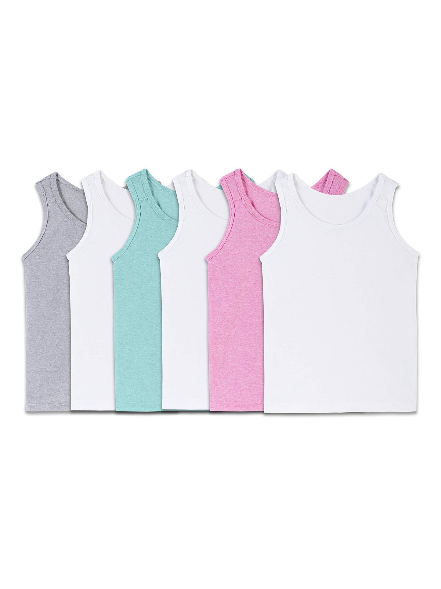 Fruit of the Loom Girls' Big Cotton Undershirts, 5 Pack - Tank - Assorted Colors, Small
