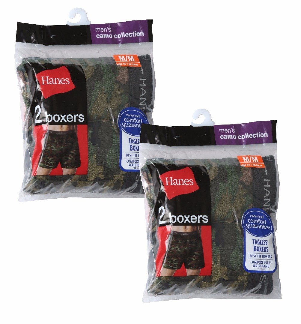 Hanes Red Label Men's 4-Pack Exposed Waistband Woven Camo Boxers, Camo, XL