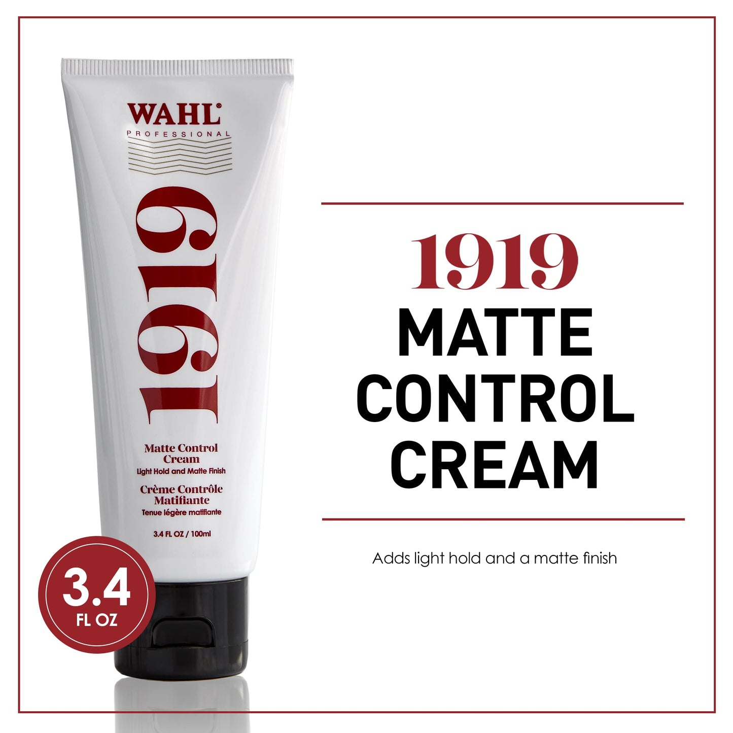 Wahl Professional - 1919 Matte Control Hair Cream - Hair Styling Cream for Men and Women - Travel Size - 3.4 oz