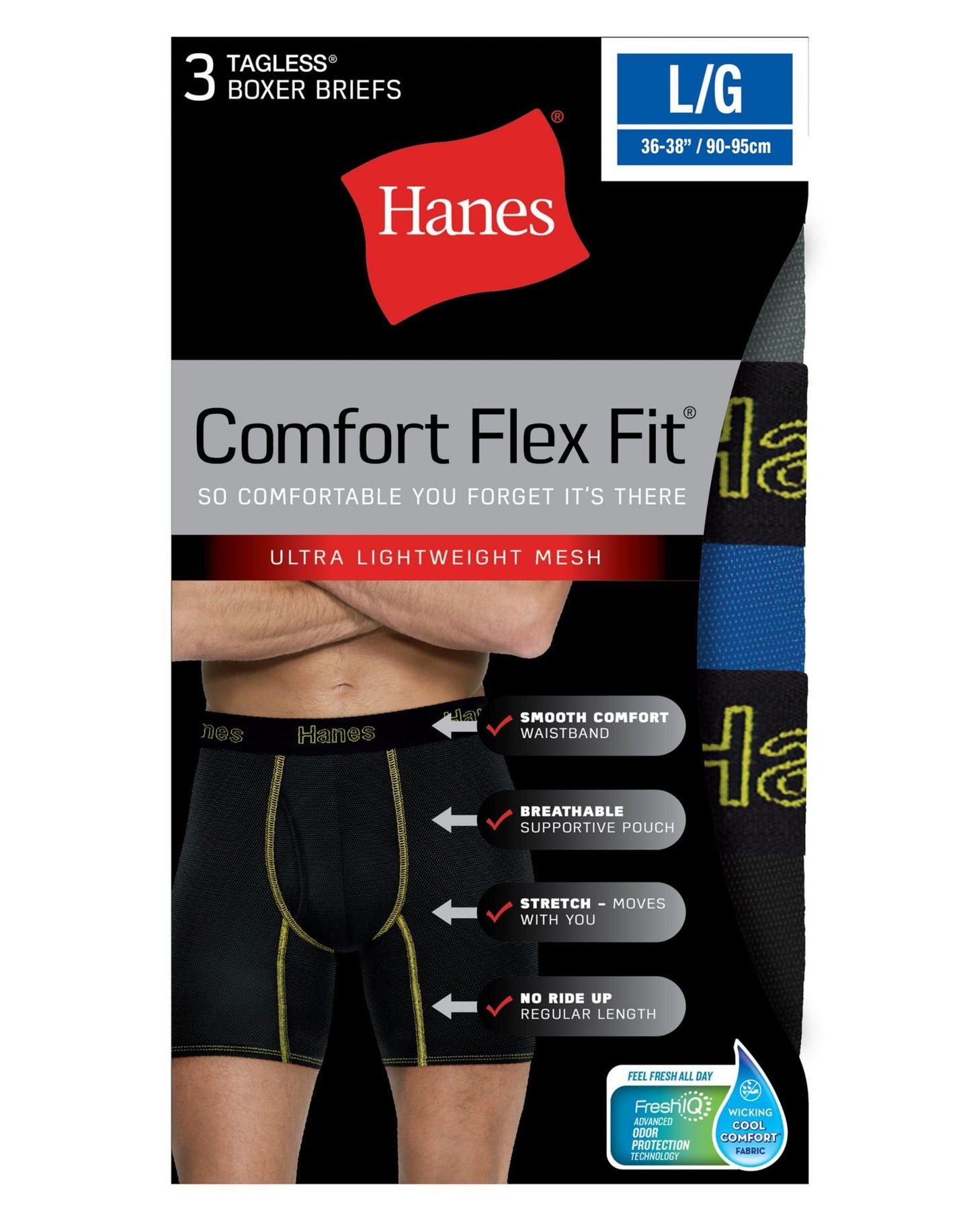 Hanes Men's 3-Pack Comfort Flex Fit Ultra Lightweight Mesh Boxer Brief, Assorted, X-Large