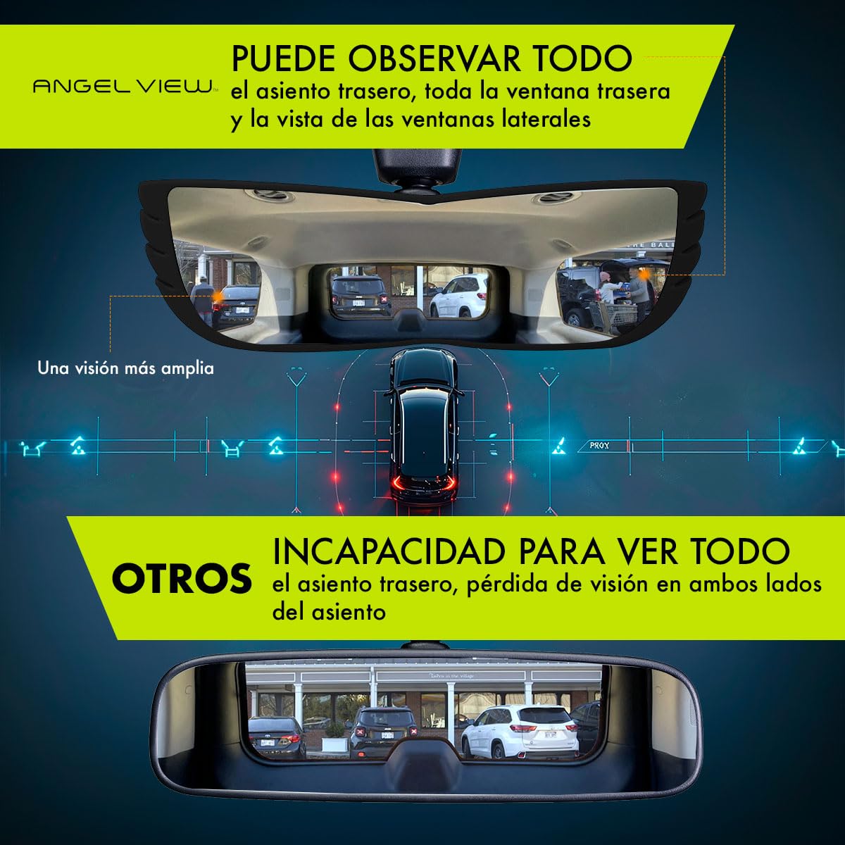 Angel View Wide-Angle Rearview Mirror, As Seen On TV Black Convex Car Mirror Installs in Seconds and Fits Most Cars, SUVs & Trucks, Holiday Gift