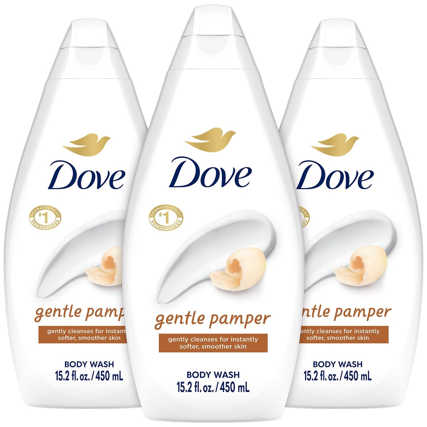 Dove Body Wash, Gentle Pamper 3-Pack - Soothing Moisturizing Cleanser for Soft Skin, 15.22 Oz Ea