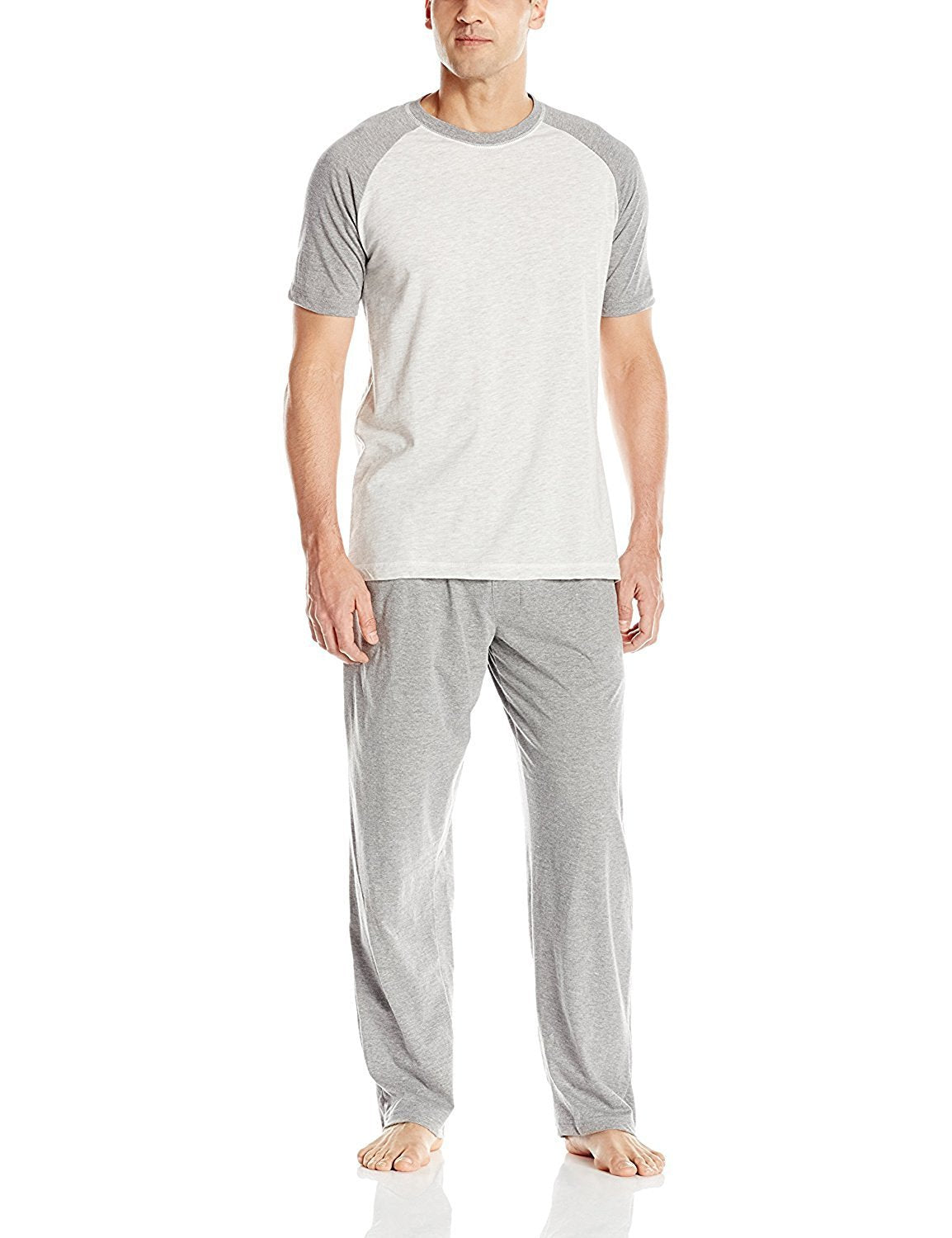 Hanes Men's Adult X-Temp Short Sleeve Cotton Raglan Shirt and Pants Pajamas Pjs Sleepwear Lounge Set - Black (Medium)