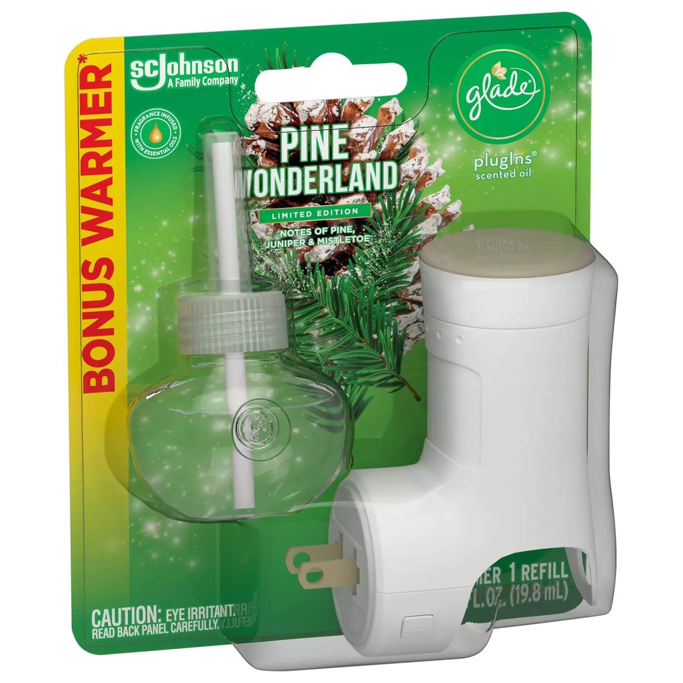 Glade Plugins Scented Oil Refill - Pine Wonderland - 1 Count Refill & 1 Count Oil Warmer Per Package - Pack of 2 Packages