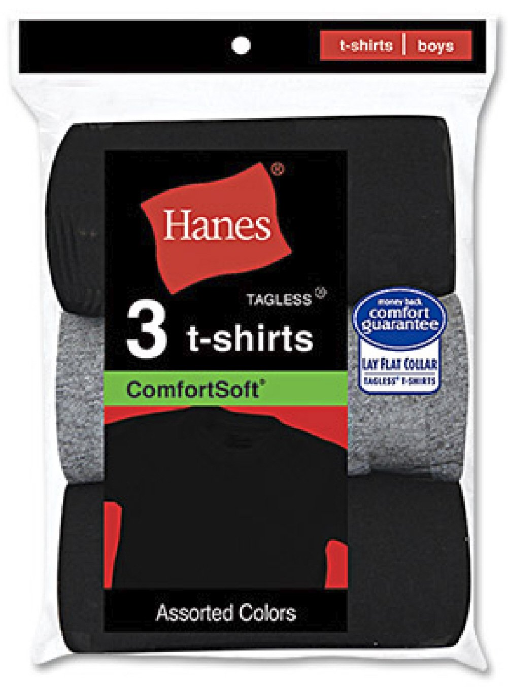 Hanes Red Label Boys' Dyed Crewneck T-Shirt 3-Pack, L-Black/Grey