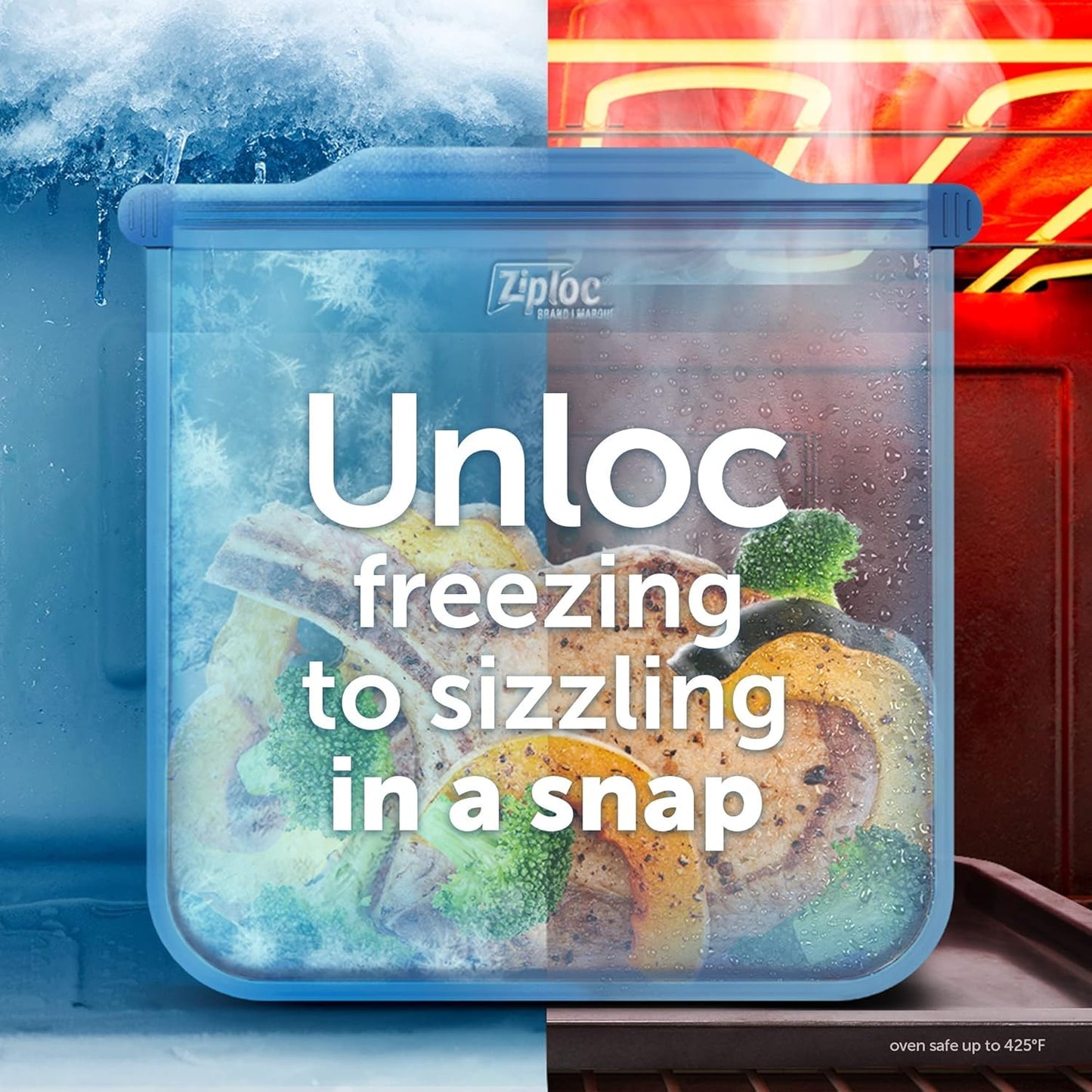 Ziploc Endurables Medium Pouch, 2 Cups, Reusable Silicone Bags and Food Storage Meal Prep Containers for Freezer, Oven, and Microwave, Dishwasher Safe