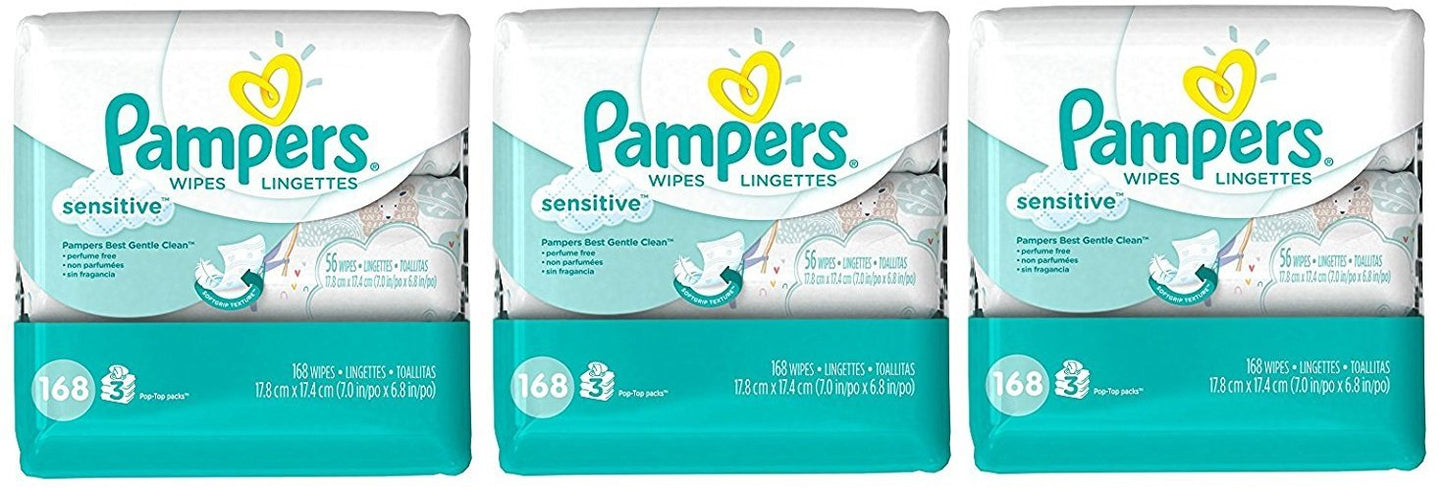 Pampers Baby Wipes Sensitive gAdnLY, 3Pack (168 Count)