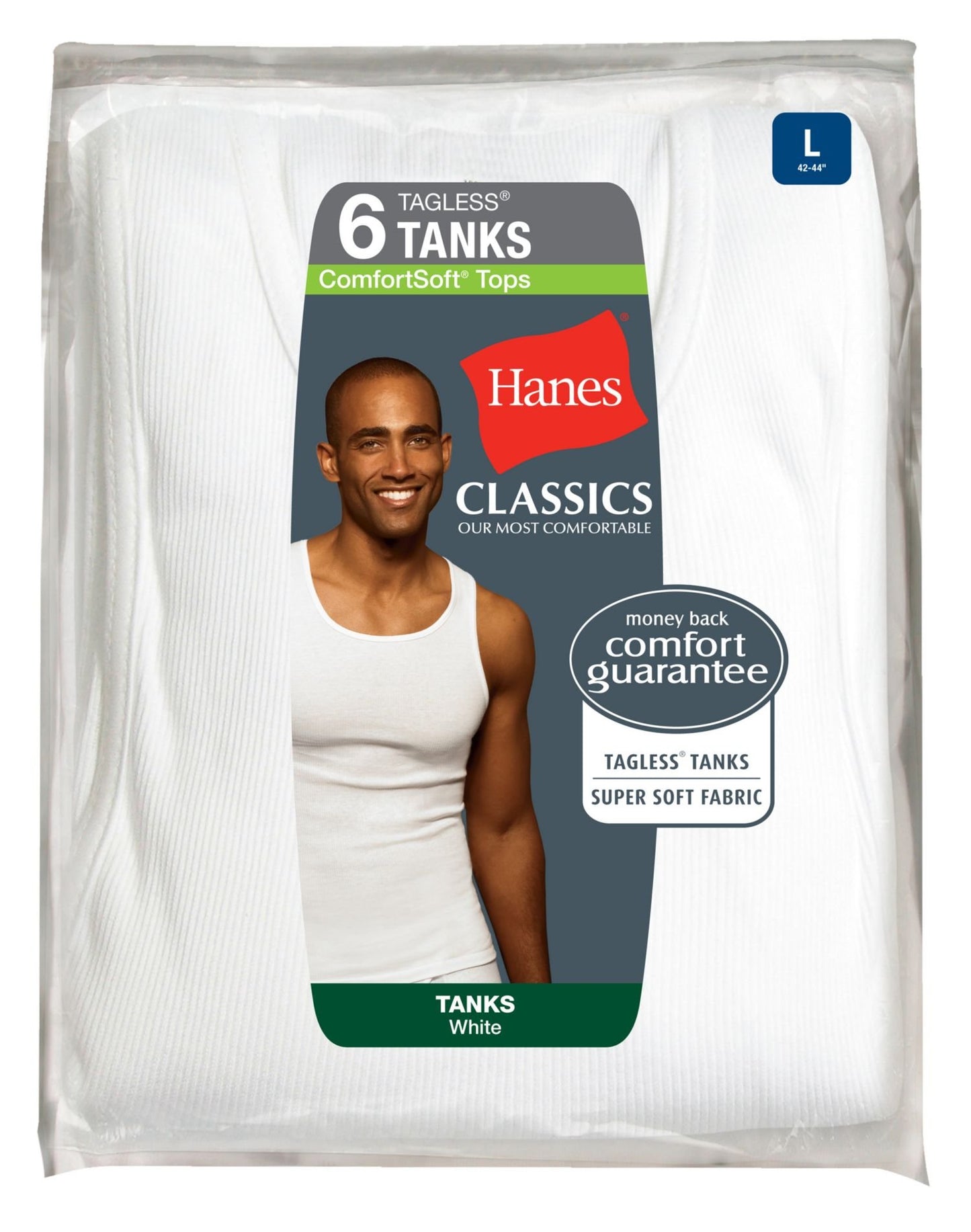 Hanes ComfortSoft Tank Top 6-Pack, L, White