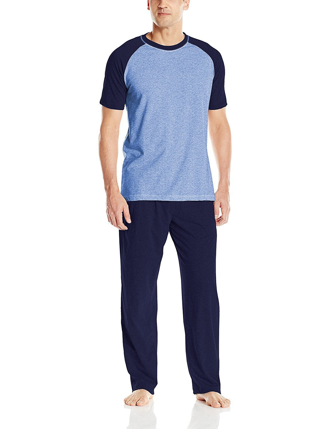 Hanes Men's Adult X-Temp Short Sleeve Cotton Raglan Shirt and Pants Pajamas Pjs Sleepwear Lounge Set - Black (Medium)