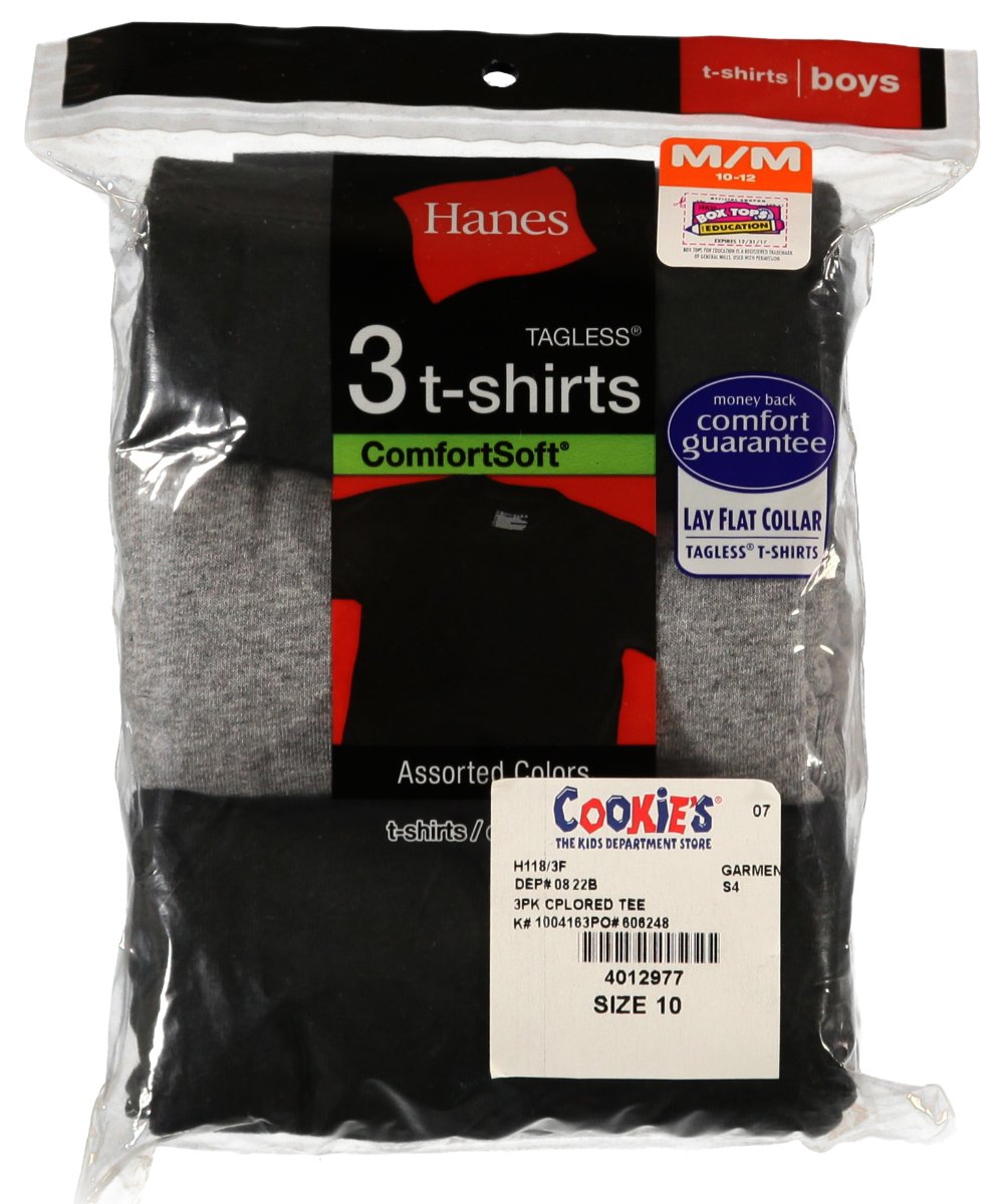 Hanes Red Label Boys' Dyed Crewneck T-Shirt 3-Pack, L-Black/Grey