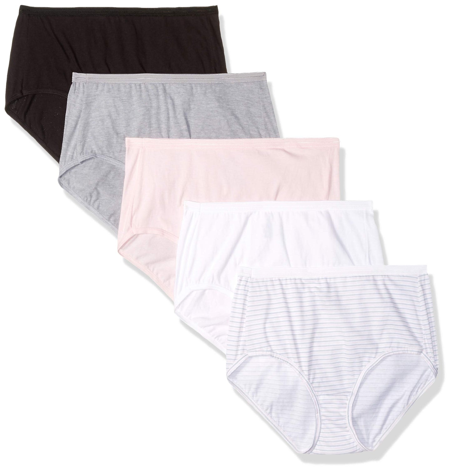 Hanes Ultimate Womens Cotton Comfort Ultra Soft Brief, White/Sugar Flower Pink/Sugar Flower Stripe/Grey Heather/Black, 5