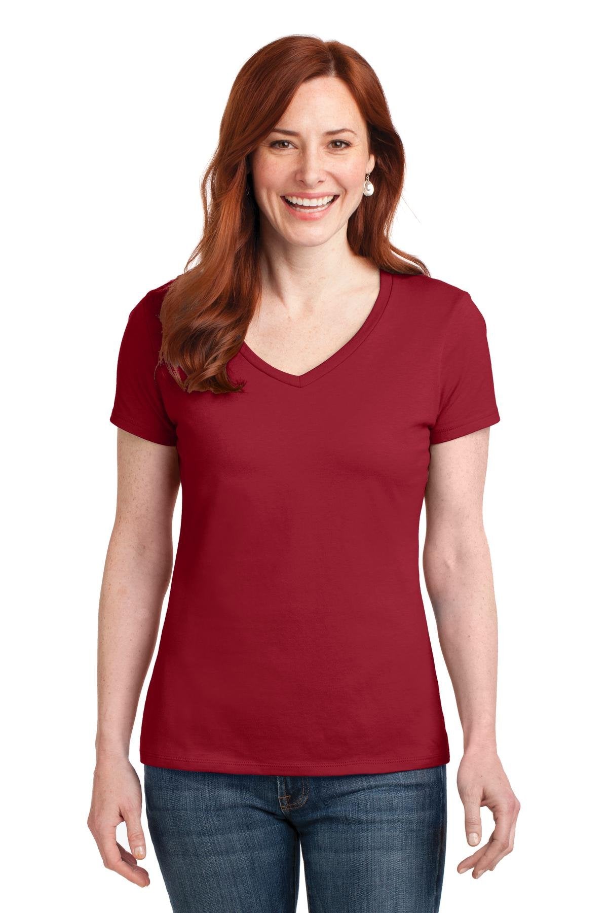 Hanes Women's Nano-T V-Neck T-Shirt_Deep Red_XS