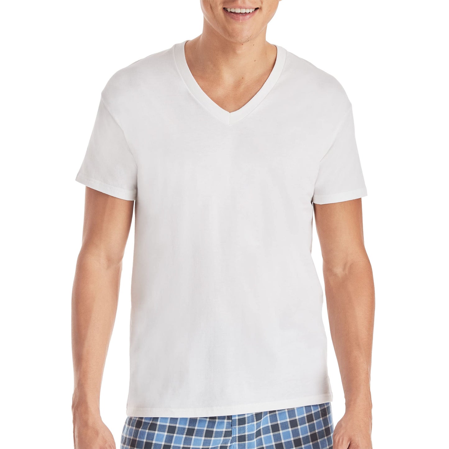 Hanes Mens Cotton, Moisture-wicking V-neck Tee Undershirts, Multiple Packs And Colors, White - 6 Pack, Small US