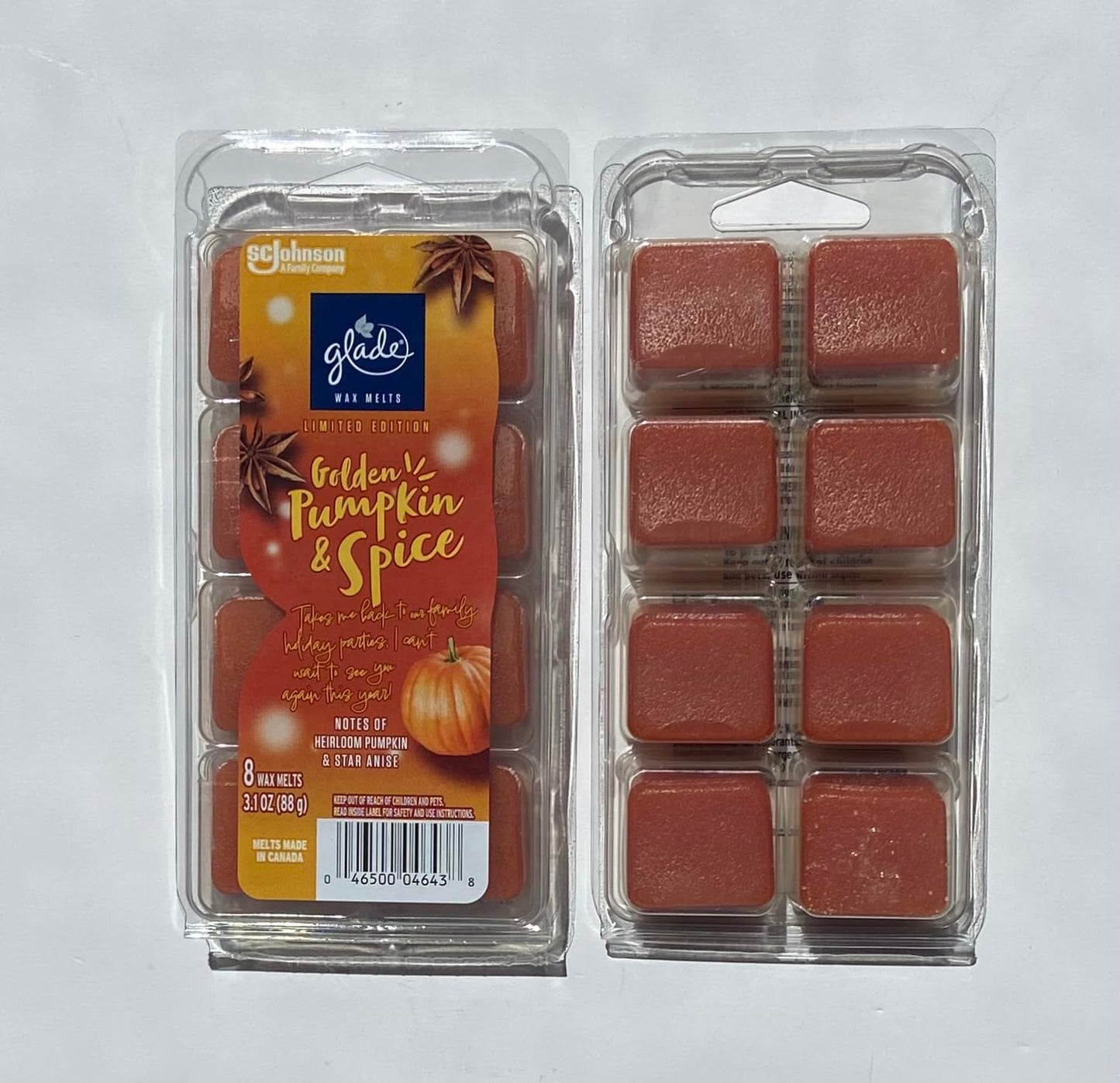 Glade Golden Pumpkin & Spice Wax Melts 2 Pack 3.1 oz Each Wax Cubes