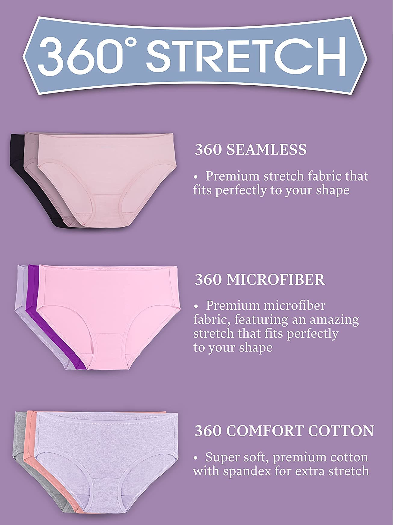 Fruit of the Loom Women's 5 Pack Microfiber Hi-Cut Panties, Multicolor, 10