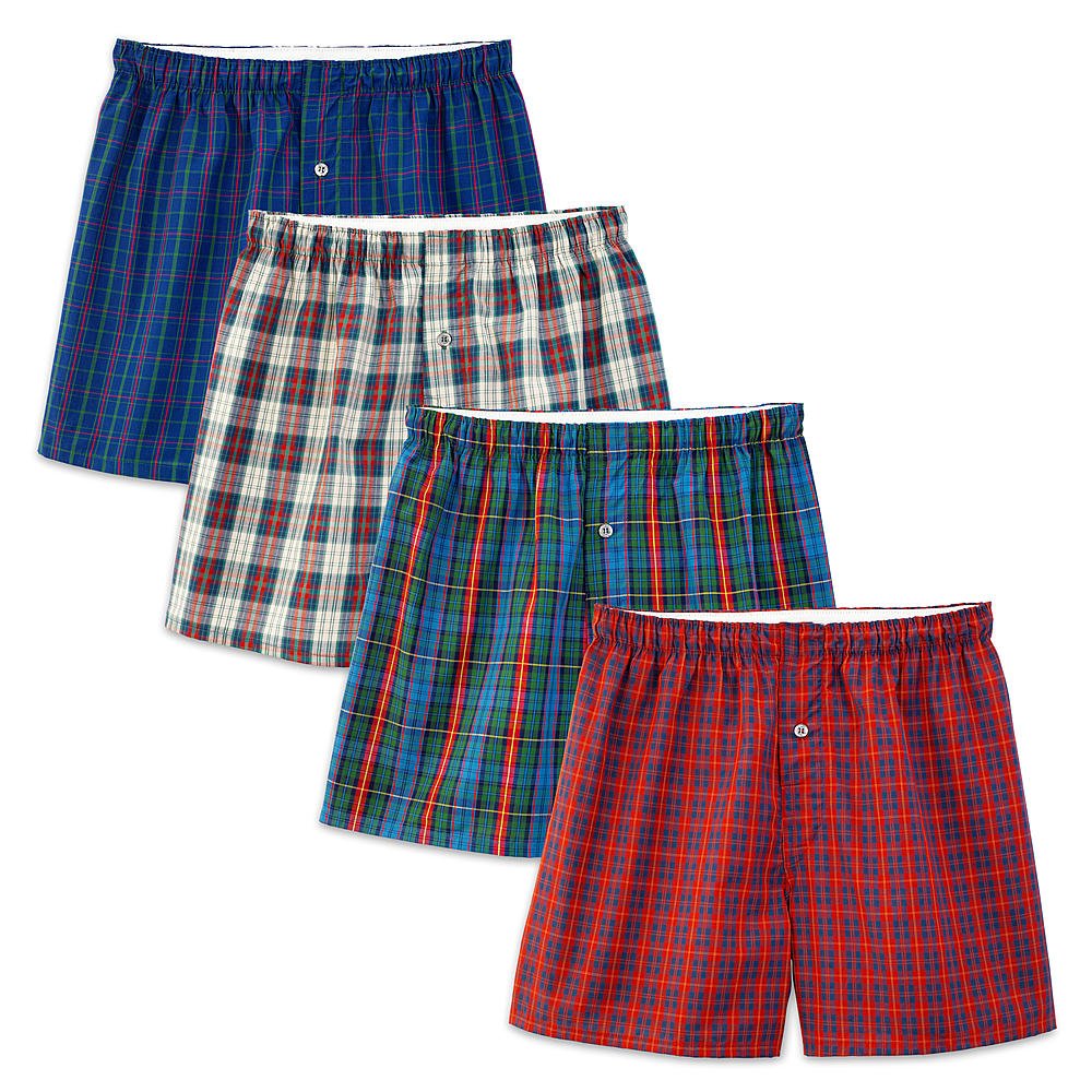 Fruit of the Loom Men's Premium Woven Boxer (4 Pack), Tartan, Small