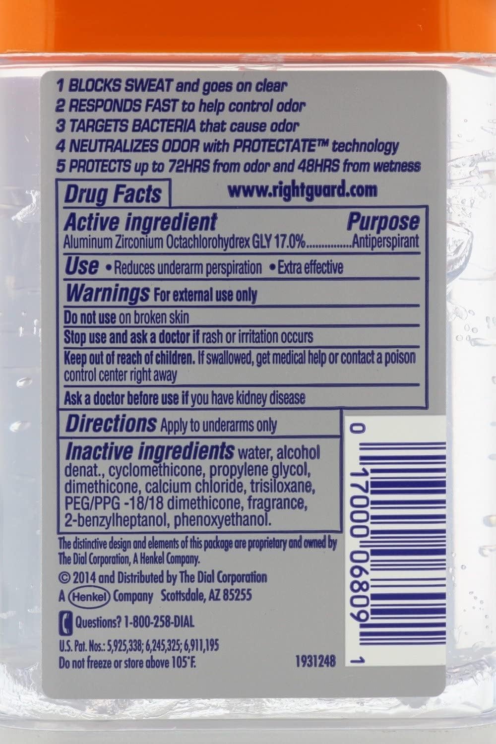 Central Sales Company Right Guard Total Defense 5 Power Gel Antiperspirant Deodorant, Arctic Refresh - 4 Oz