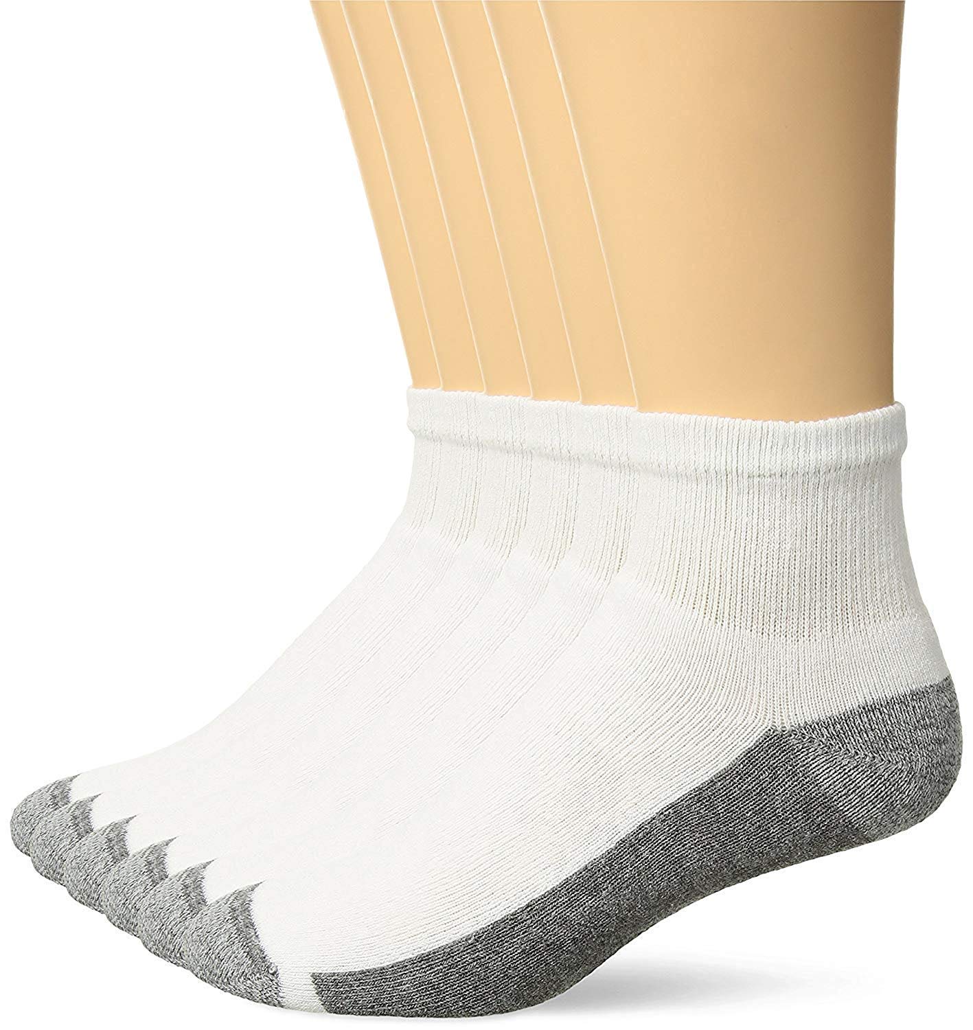 Hanes Mens ComfortBlend Max Cushion White and Grey Ankle Socks (2 Packs (6 Pairs), White/Grey)