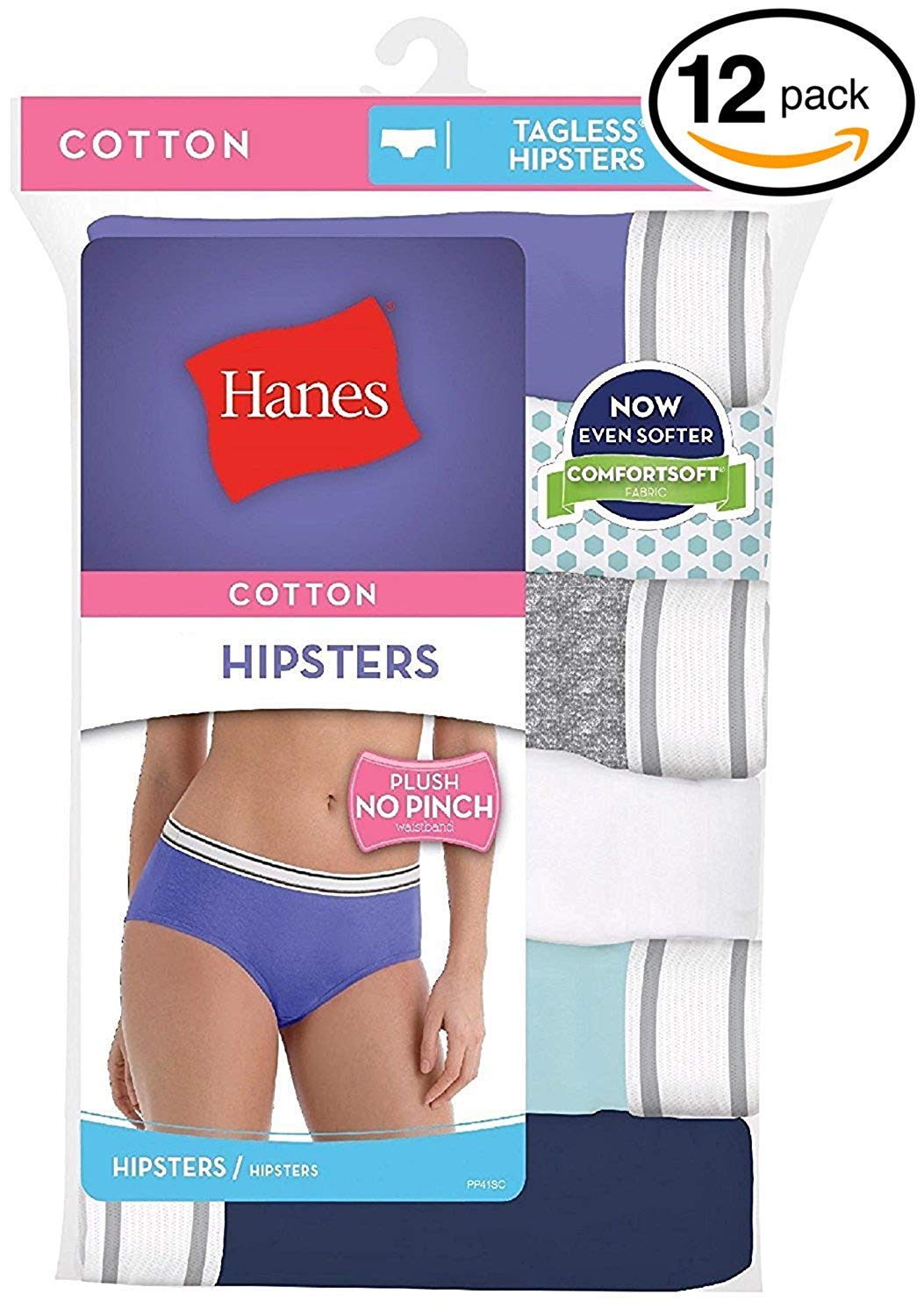 Hanes Women's Hipster Panty (Pack of 12, Color May Vary) (Size 6, No Pinch Waistband-12 Pack)
