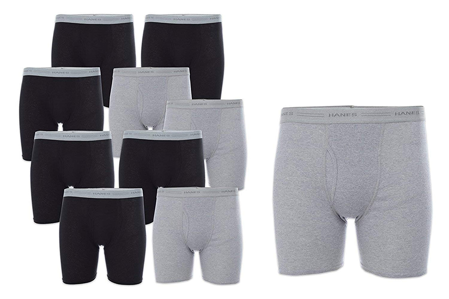 Hanes Men's 10-Pack Boxer Briefs with Comfort Flex Waistband, Black/Grey, X-Large