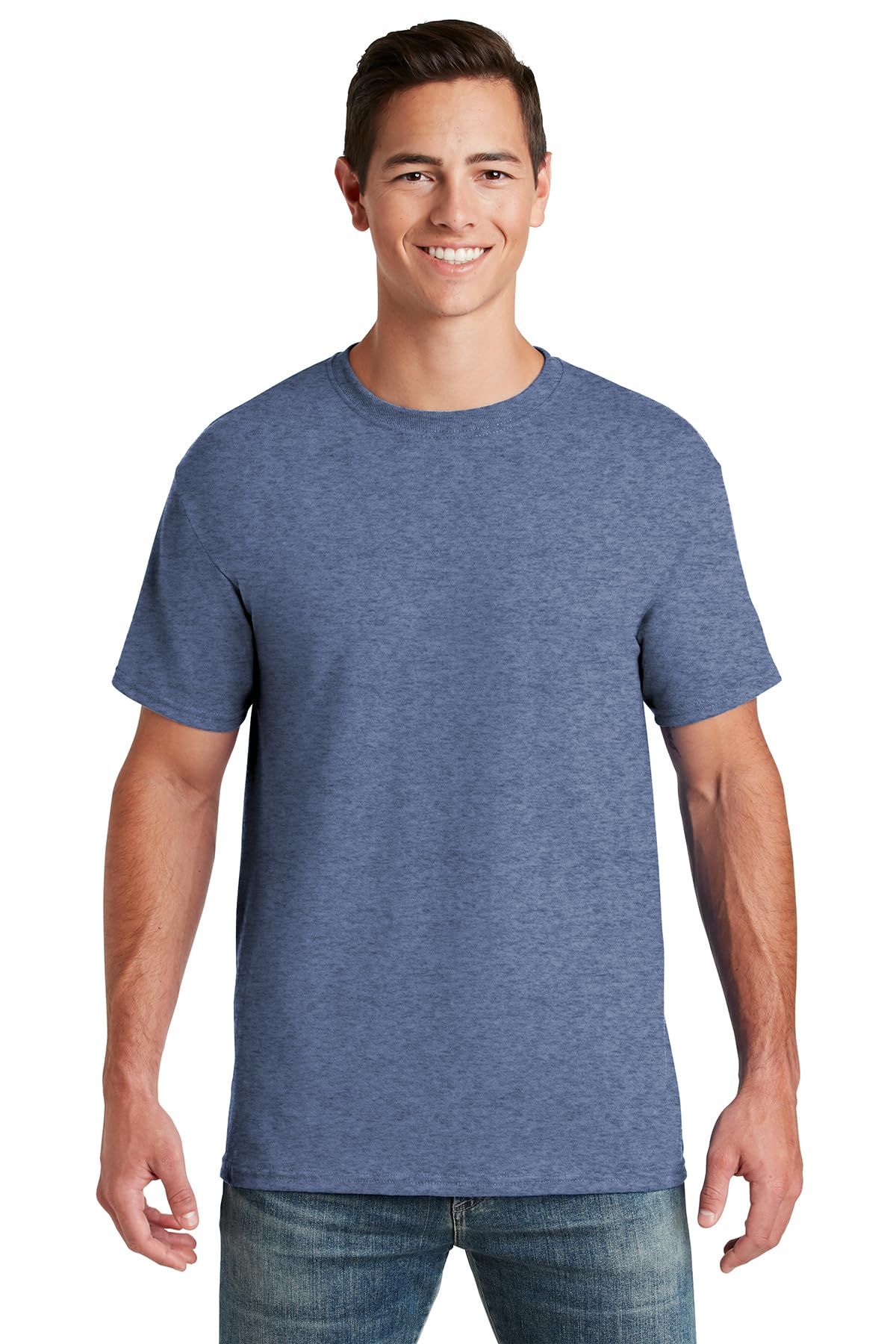 Jerzees Men's Black Heather Adult Short Sleeve Tee 3 Pack, Vintage Blue, Medium