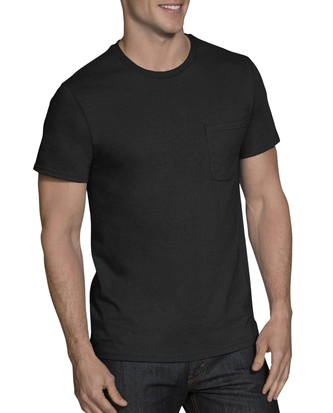 Fruit of the Loom Mens 5 oz. Heavy Cotton HD Pocket T-Shirt (3931P) -Black -XL