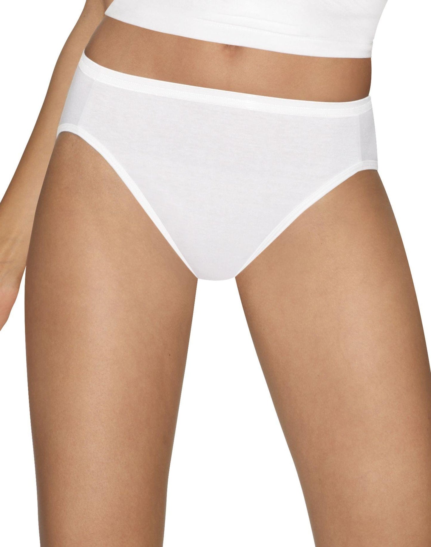 Hanes Women's Core Cotton Hi Cut Panty (Pack of 5) (7, White)