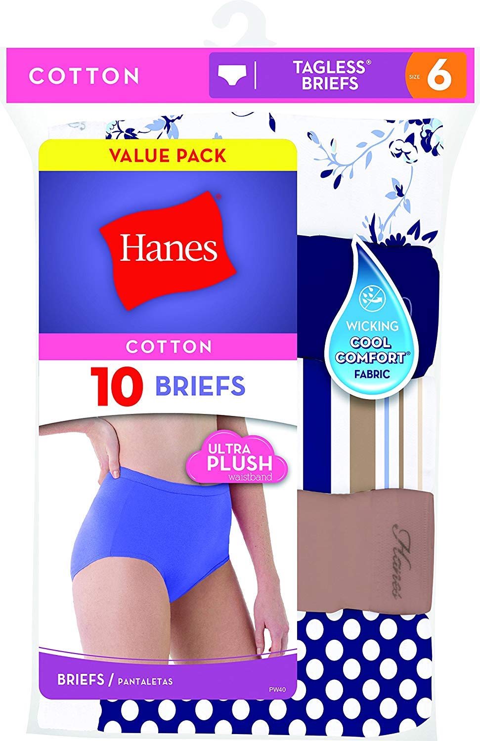 Hanes PW40AD Womens Cotton Brief 10-Pack (Assorted, 5)