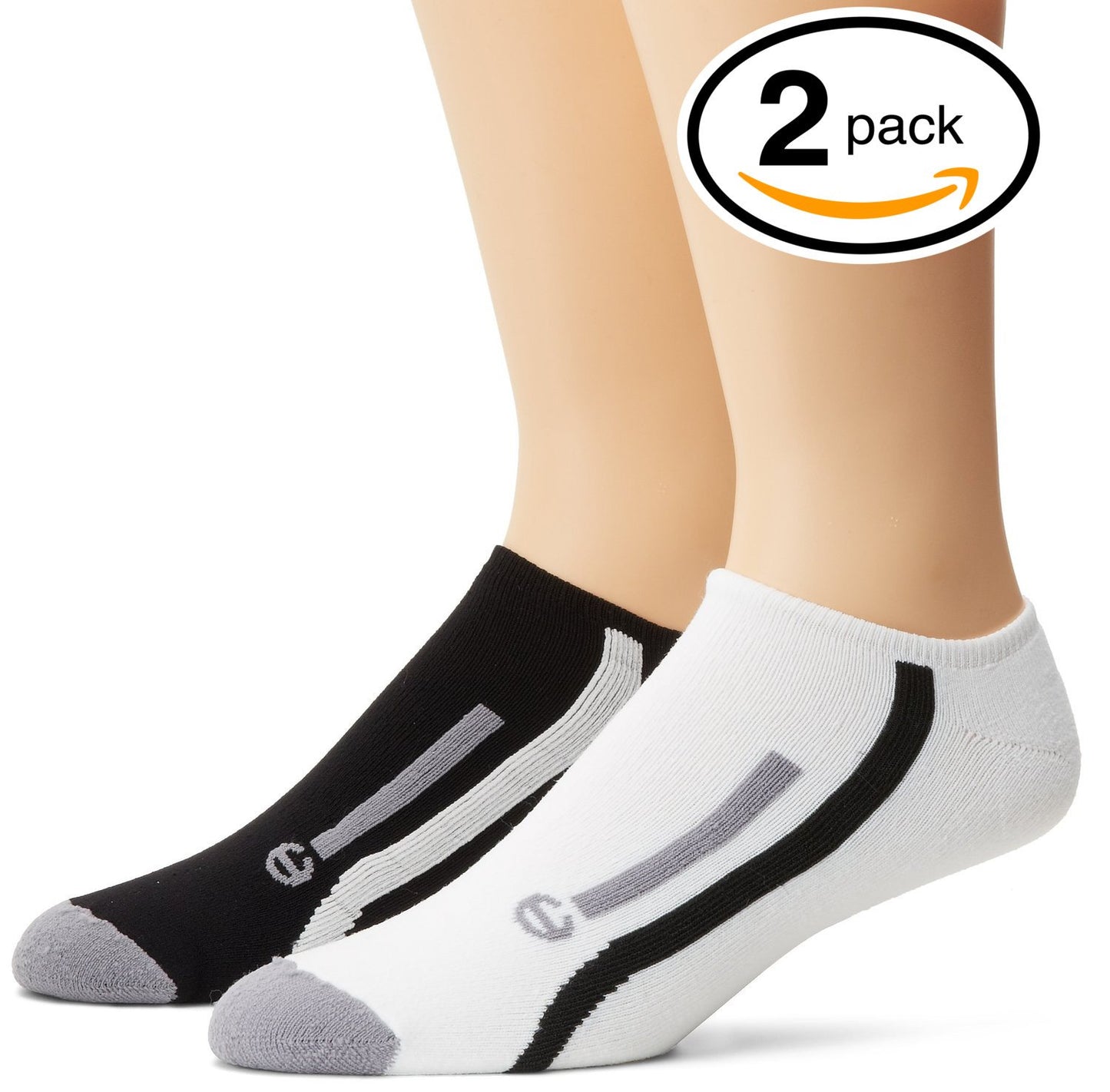 Champion Men's 2Pack Black & Grey Stripe No-Show Athletic Low Cut Socks, 6-12