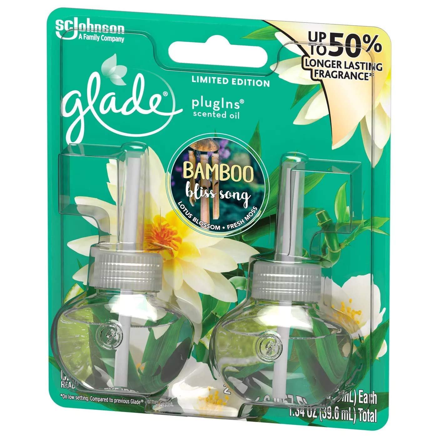 Glade PlugIns Scented Oil Air Freshener Refill - Limited Edition | Bamboo Bliss Song Scent - 2 Count Oil Refills Per Package (0.67 Ounce Each) - Pack of 2 Packages