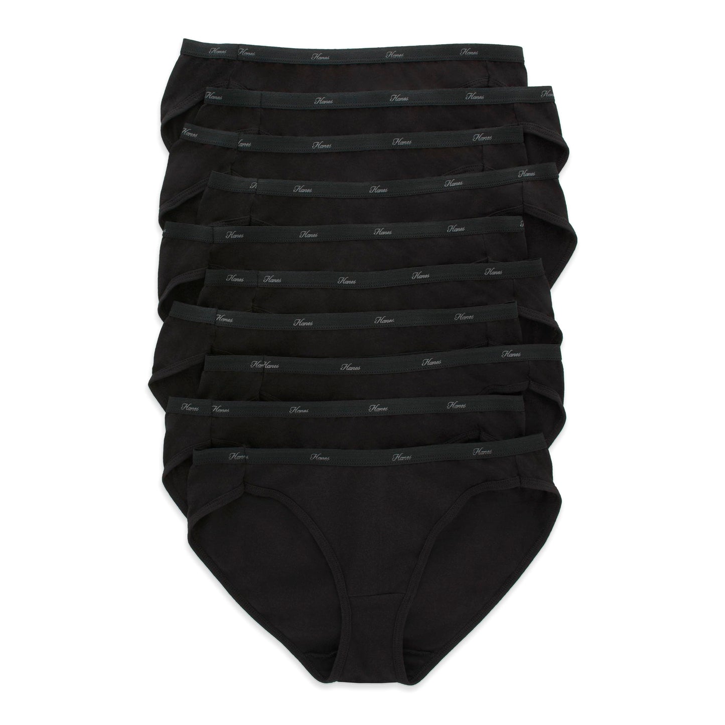 Hanes Women's Underwear Pack, Classic Cotton Bikini Panties, 10-Pack (Colors May Vary), All Black, 7