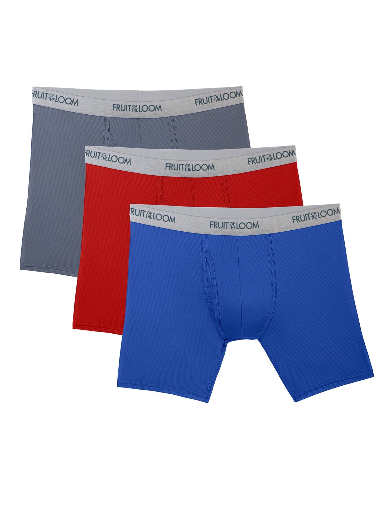 Fruit of the Loom Men's 3-Pack Everlight Boxer Briefs, Black/Gray, Small