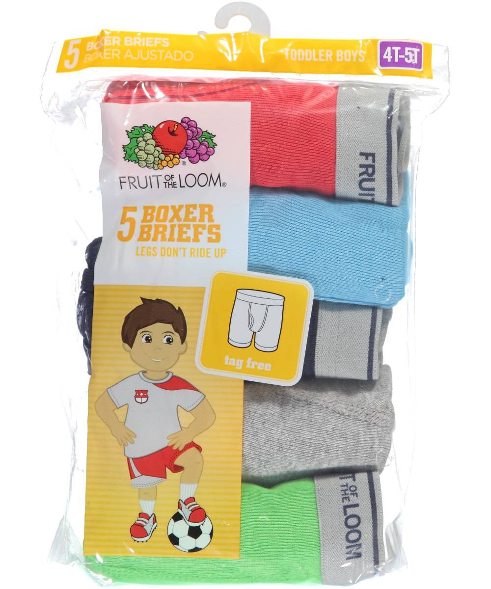 Fruit of the Loom 5 Pack Assorted Print & Solid Boxer Briefs, Solids - Assorted (Pack of 5), 4T