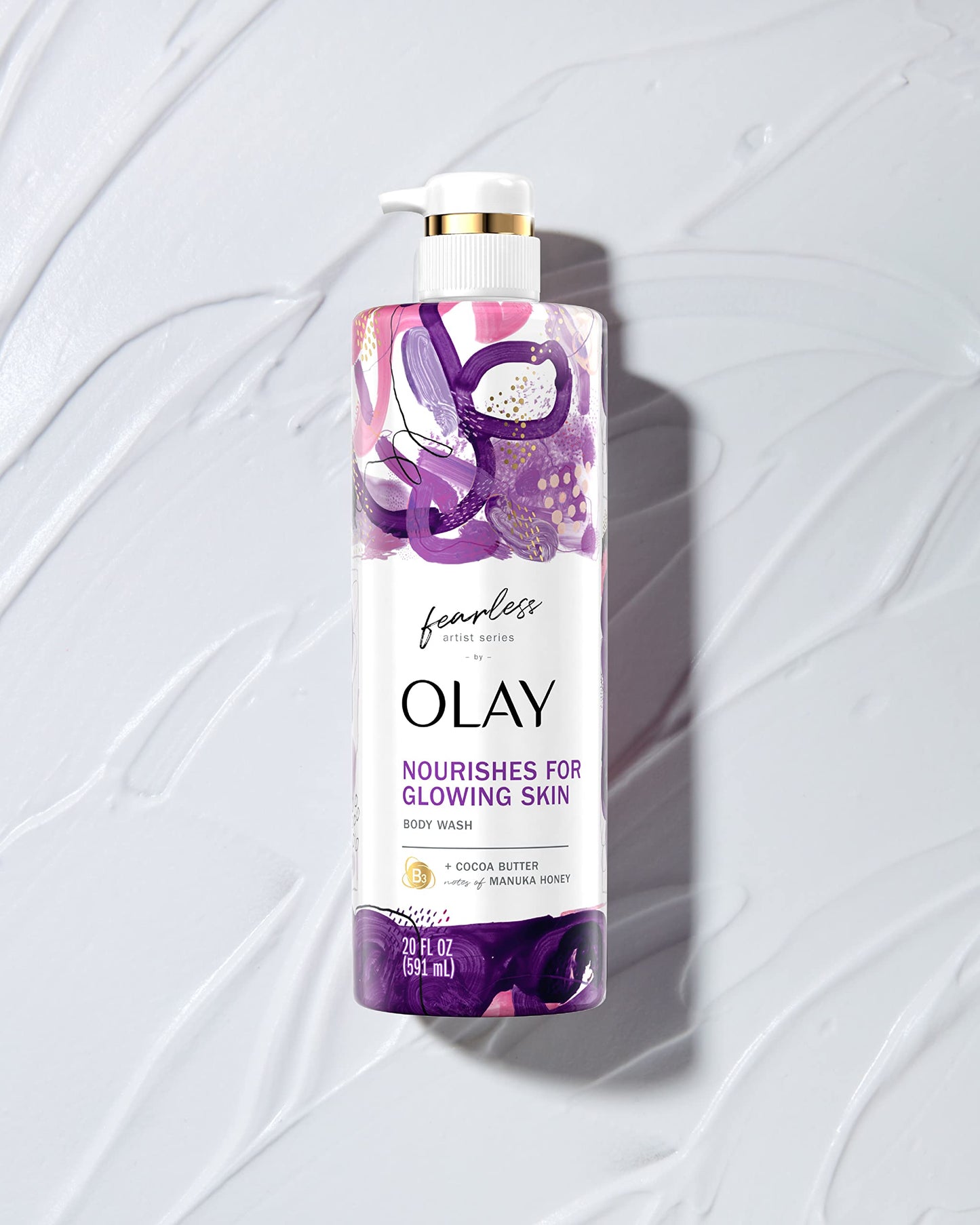 Olay Fearless Moisturizing Body Wash for Women with Cocoa Butter and Notes of Manuka Honey Artist Series 20 fl oz (Pack of 4)
