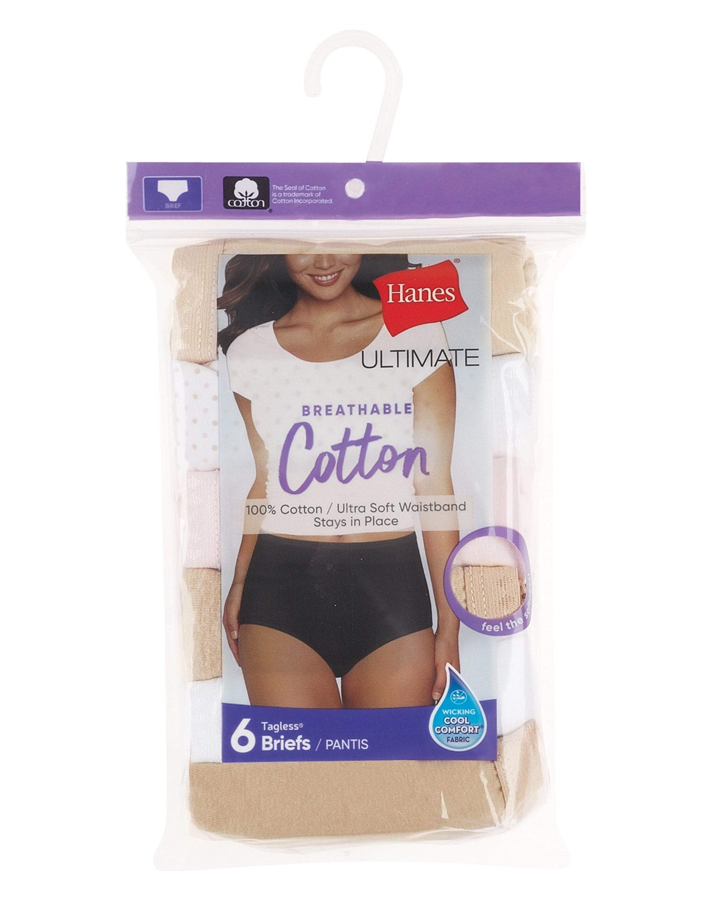 Hanes Ultimate womens 6-pack Breathable Cotton Panty Briefs, White, White, White, White, White, White, 9 US