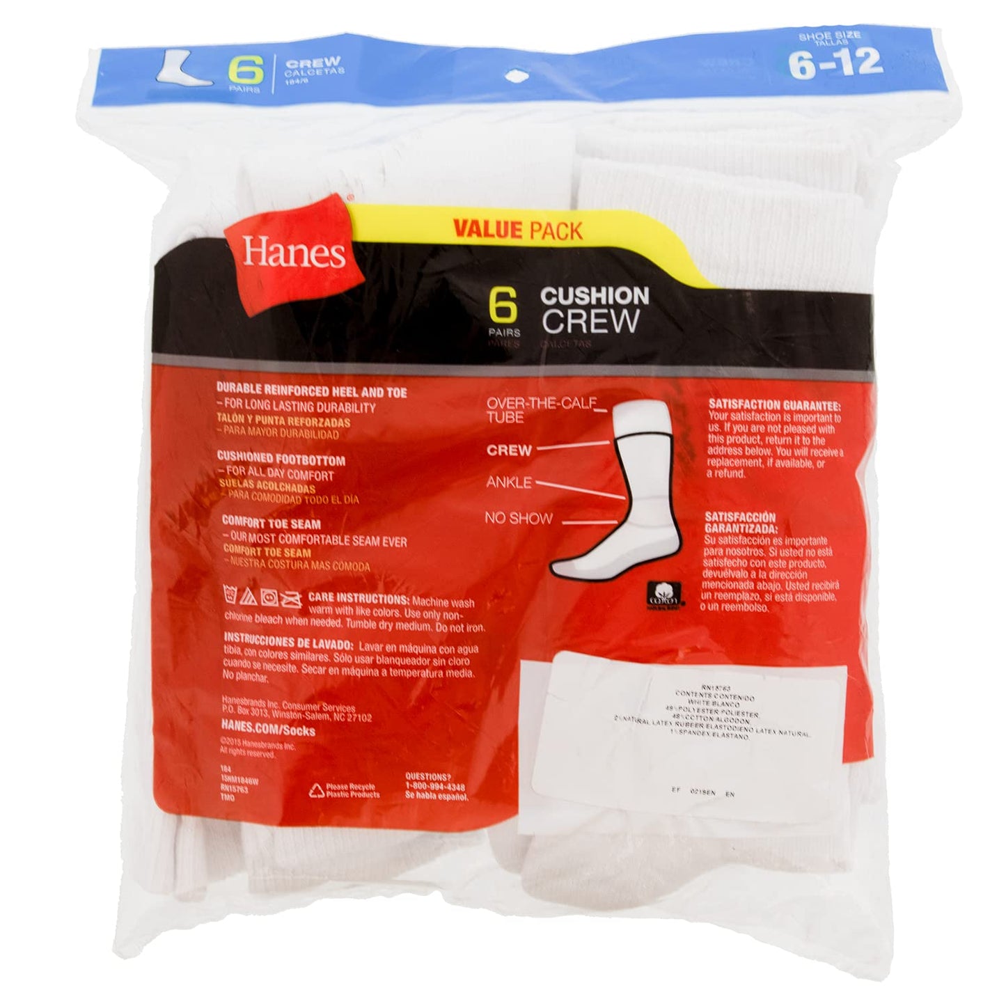 Fruit of the Loom Big and Tall Extra Cushioning Crew Sock, 5 Pairs