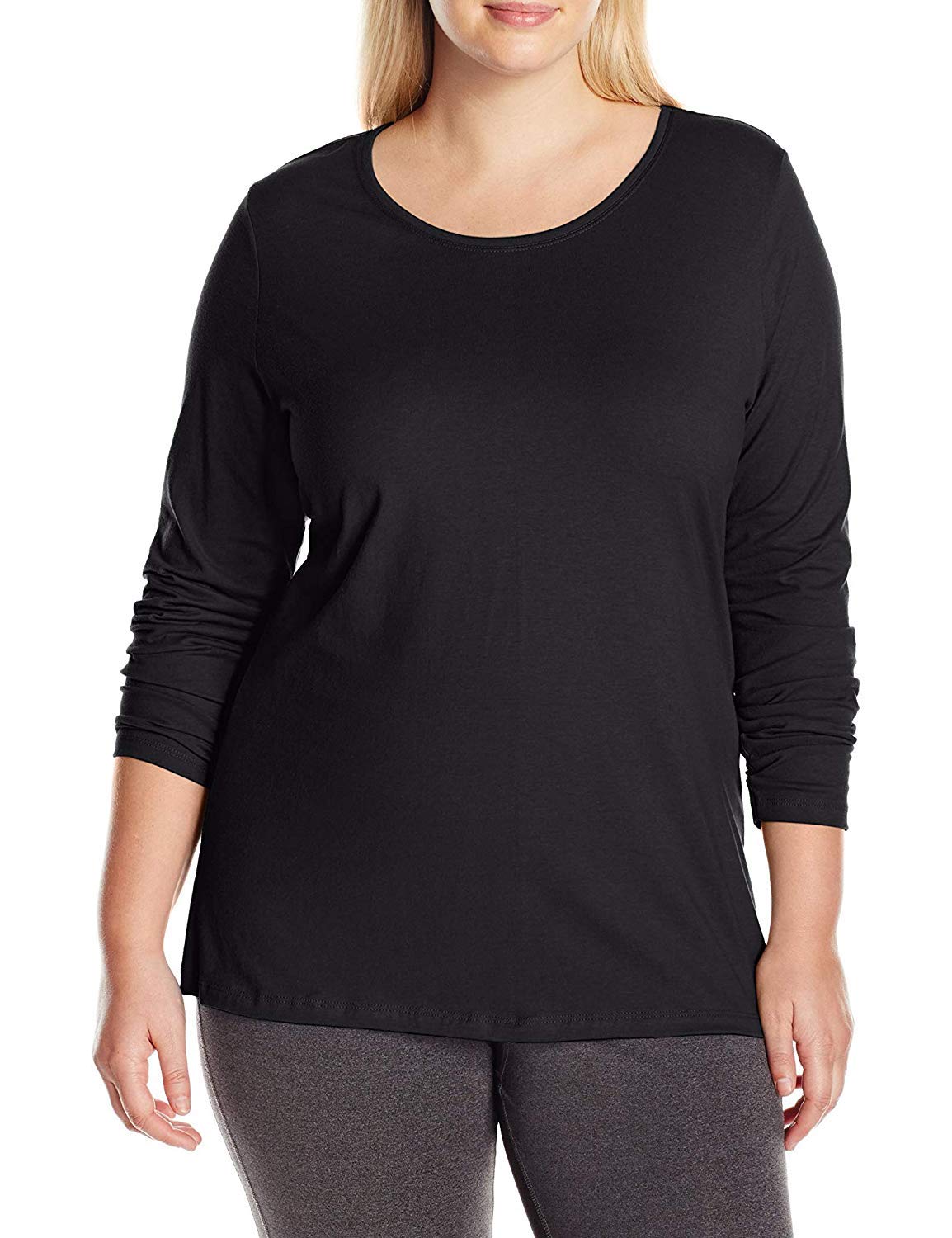Just My Size Women's Plus Size Long Sleeve Tee, Ebony, 5X