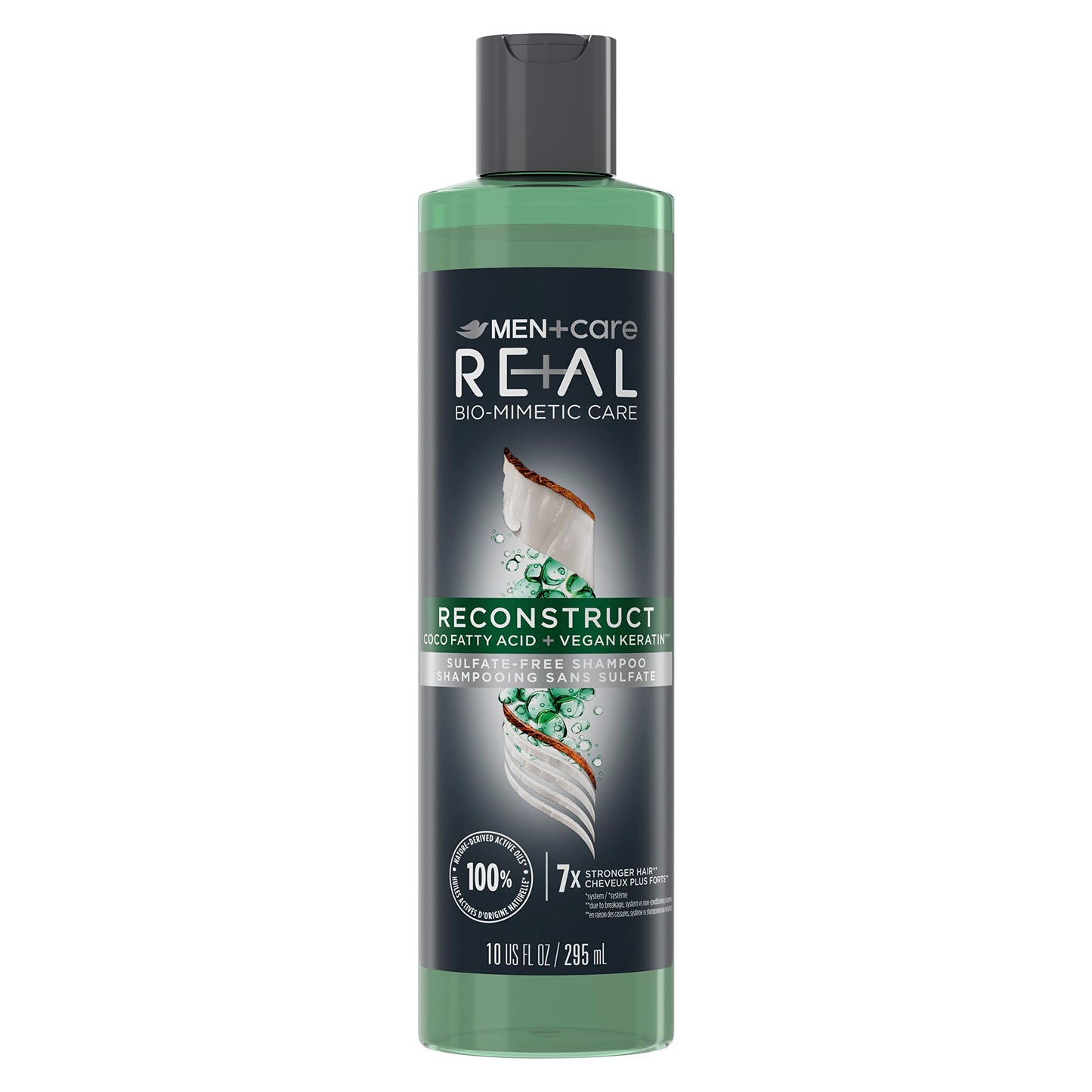 DOVE MEN + CARE Real Bio-Mimetic Care Shampoo For Damaged Hair Reconstruct Sulfate-Free Shampoo With Coco Fatty Acid + Vegan Keratin 10oz