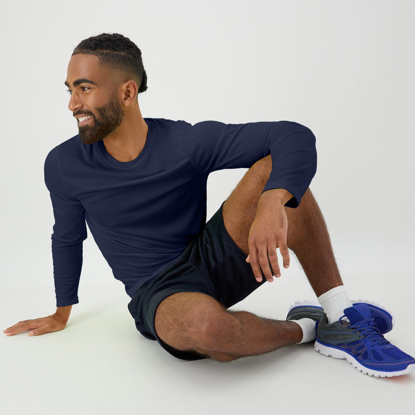 Hanes Men's Long Sleeve Cool Dri T-Shirt UPF 50+, X-Small, 2 Pack ,Navy