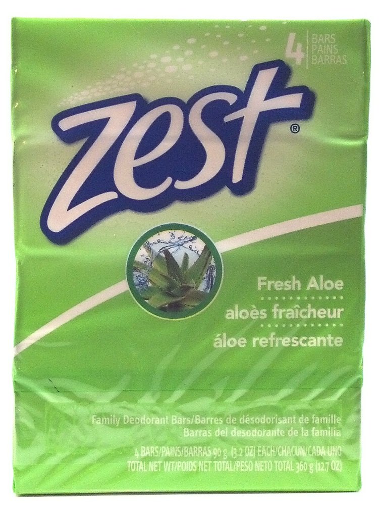 Zest Fresh Aloe with Refreshing Scent and Rich Lather 4 Bars Family Deodorant Bars Get Zestfully Clean (1 Pack)