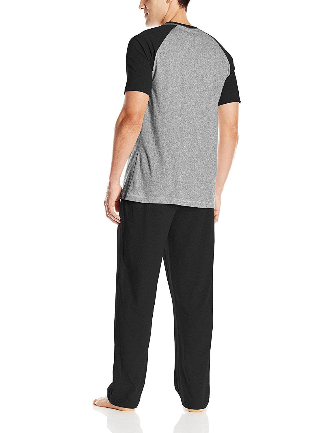 Hanes Men's Adult X-Temp Short Sleeve Cotton Raglan Shirt and Pants Pajamas Pjs Sleepwear Lounge Set - Black (Medium)