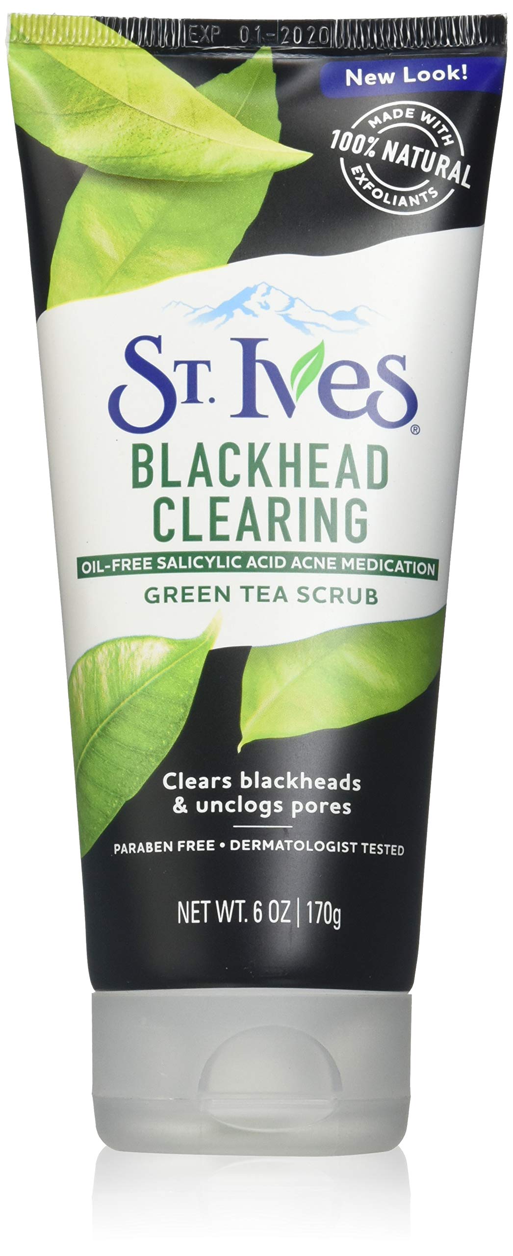 St. Ives Blackhead Clearing Face Scrub, Clears Blackheads & Unclogs Pores, Green Tea & Bamboo, Salicylic Acid Acne Treatment Facial Scrub, Moderate Exfoliator with Natural Exfoliants 6 oz, 6 Pack