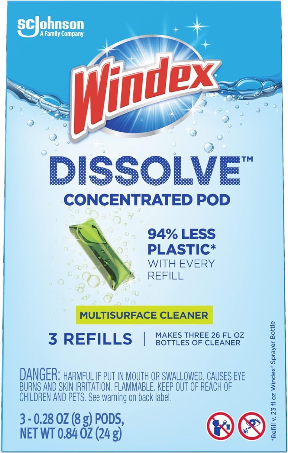 Windex Dissolve Concentrated Pods, Multisurface Cleaner, 9 Concentrated Dissolvable Refill Pods